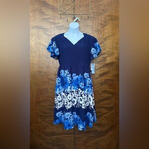 London Times Flutter Sleeve Sweetheart Neck Dress Womens 14 Blue Floral Wedding